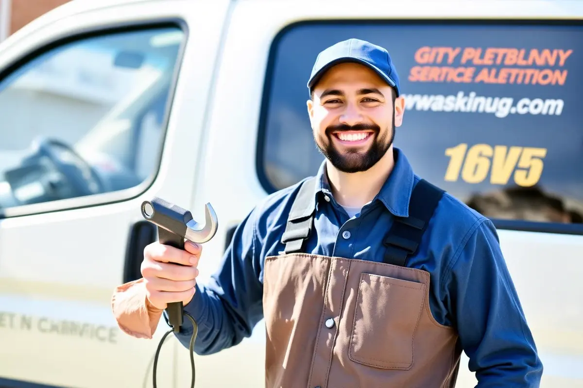 Licensed plumber next to service van